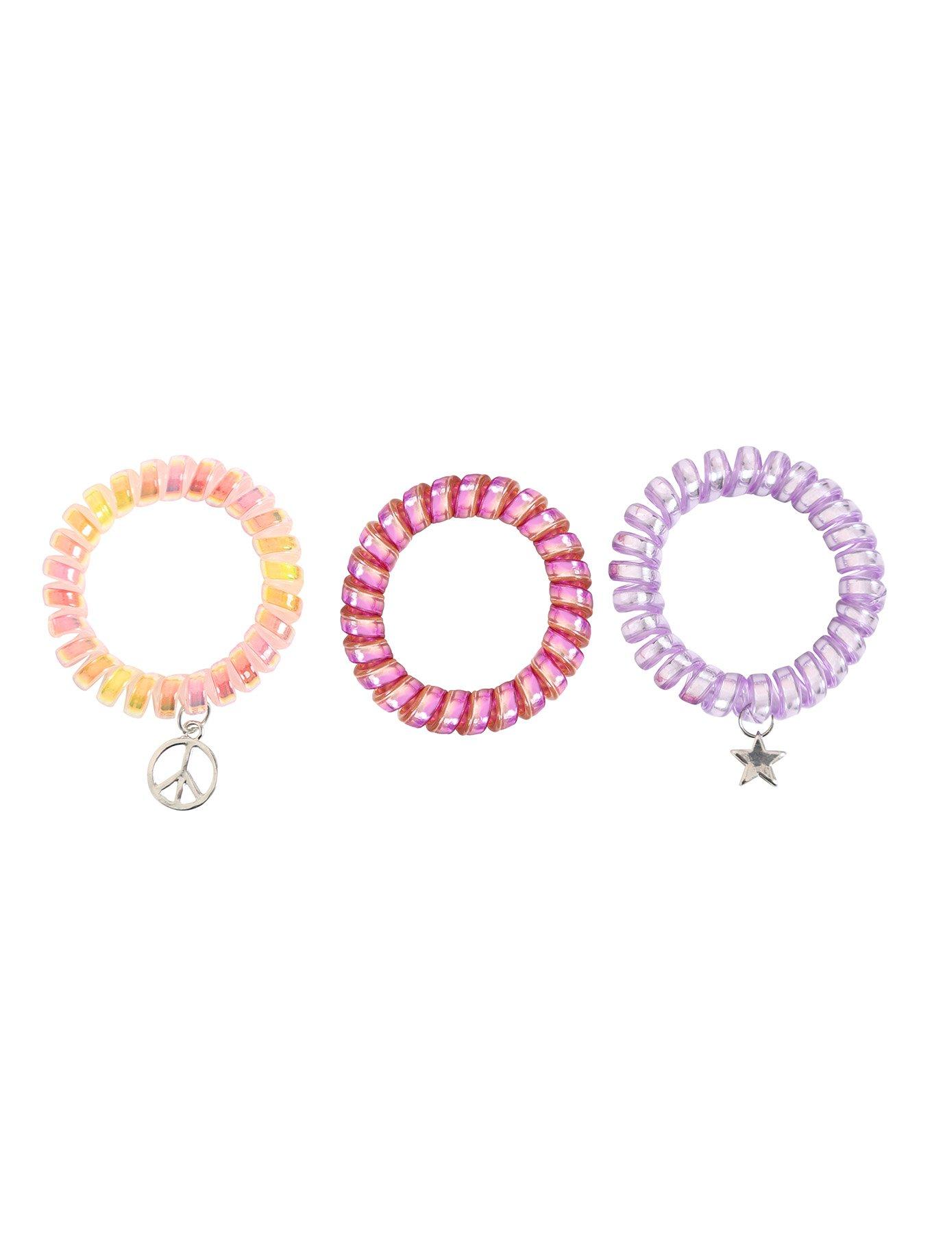 Phone Cord Peace Sign Star Charm Hair Tie 3 Pack, , alternate