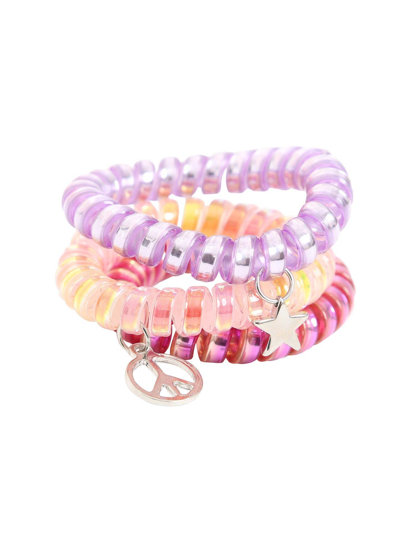 Phone Cord Peace Sign Star Charm Hair Tie 3 Pack, , alternate