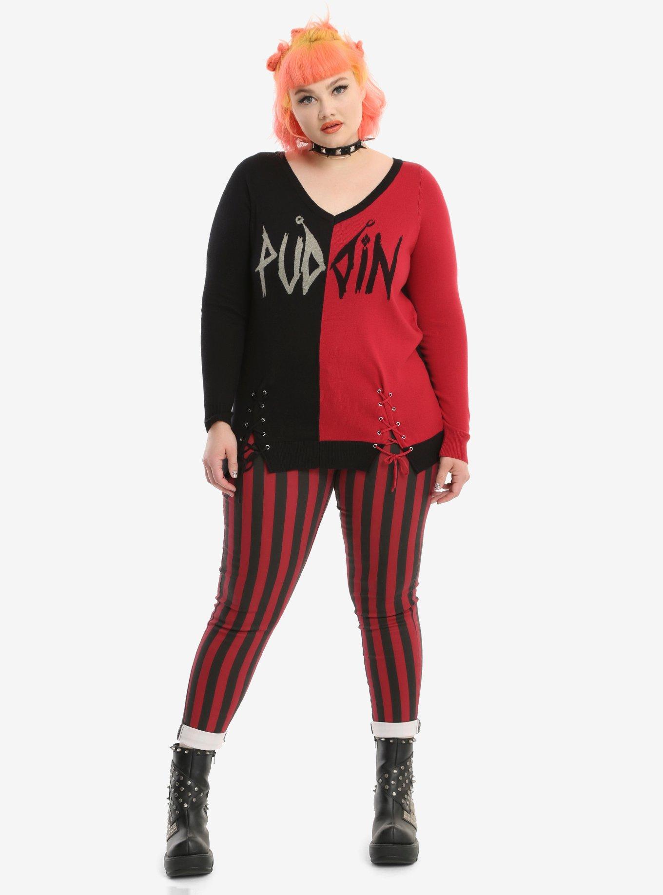 DC Comics Harley Quinn Puddin Tie Front Girls Sweater Plus Size, , alternate