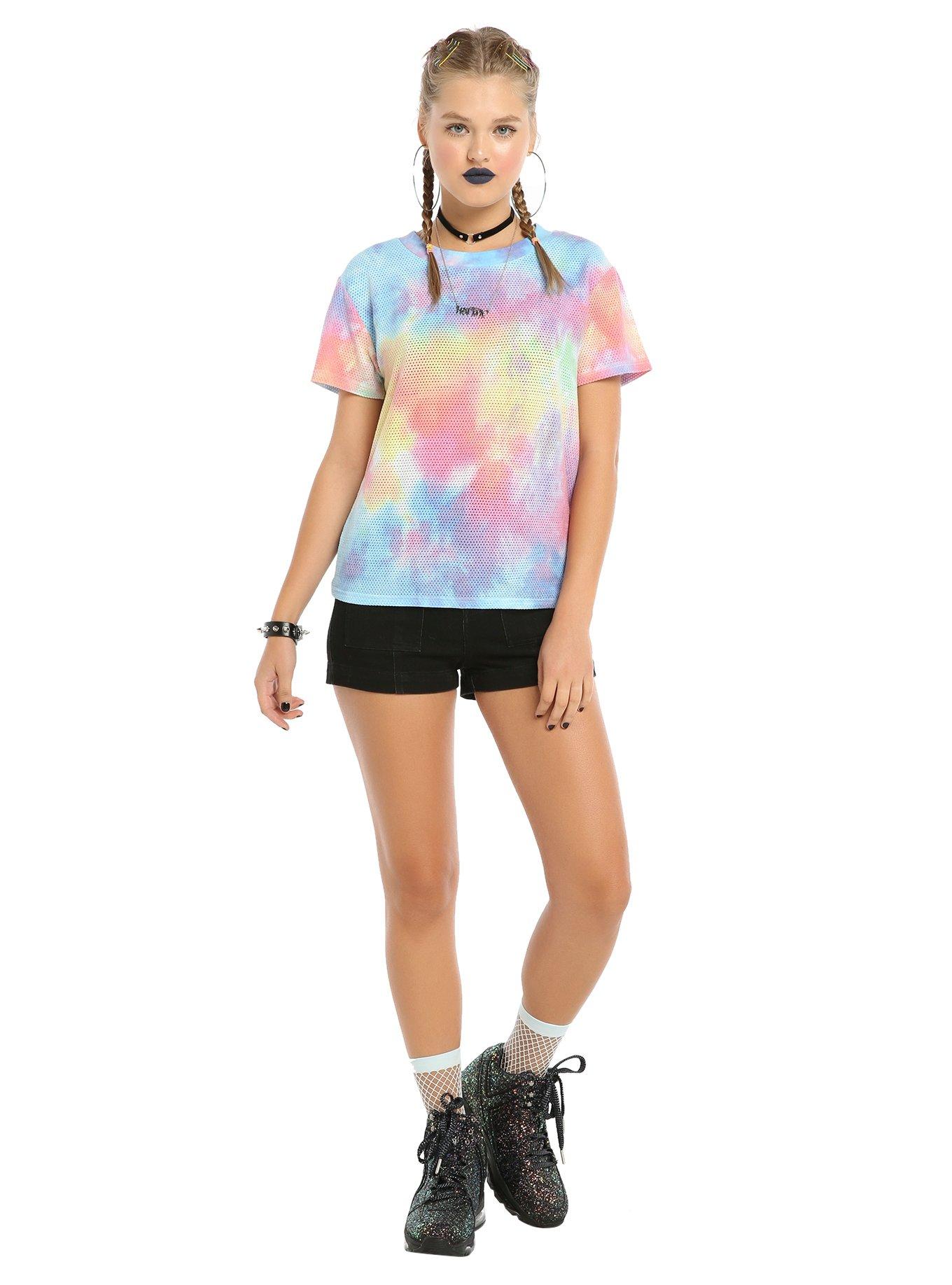 Pastel Tie Dye Girls Mesh Top, , alternate