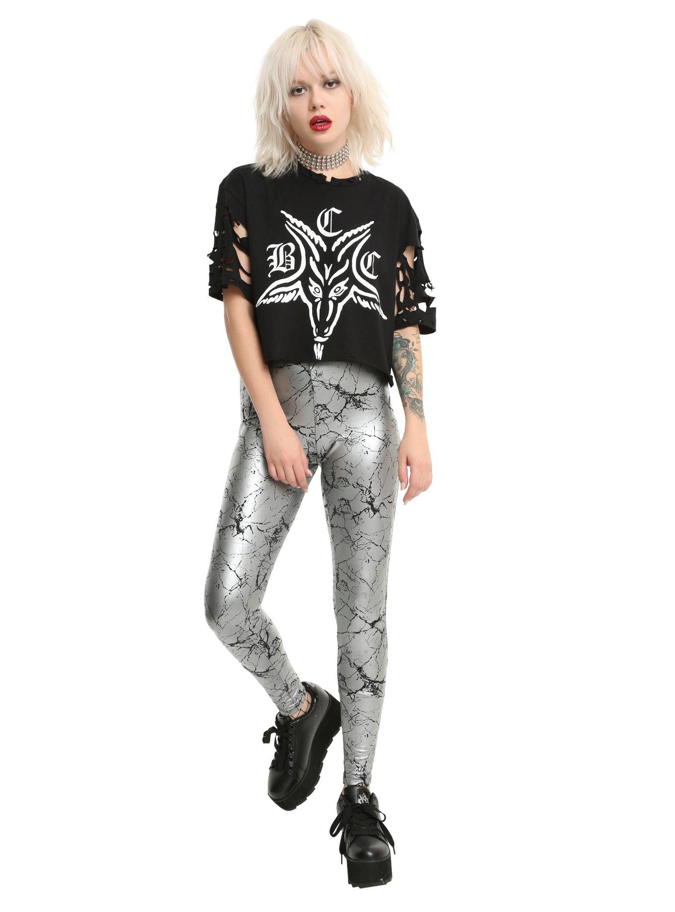 Silver Metallic Crackle Leggings, , alternate