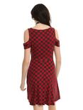 Red & Black Checkered Cold Shoulder Dress, , alternate