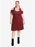 Red & Black Checkered Cold Shoulder Dress Plus Size, , alternate