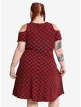 Red & Black Checkered Cold Shoulder Dress Plus Size, , alternate