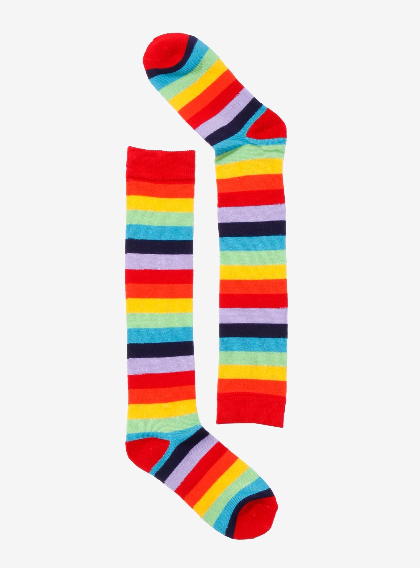 Blackheart Rainbow Striped Knee-High Socks, , alternate