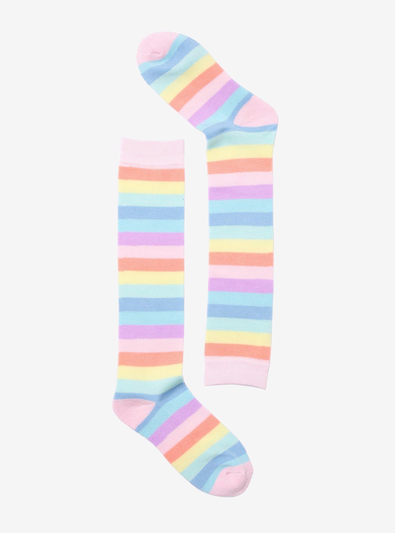 Pastel Rainbow Striped Knee-High Socks