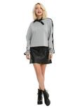 Grey Lace-Up Long-Sleeve Girls Top, , alternate