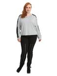 Grey Lace-Up Long-Sleeve Girls Top Plus Size, , alternate