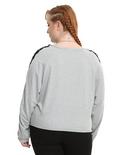 Grey Lace-Up Long-Sleeve Girls Top Plus Size, , alternate