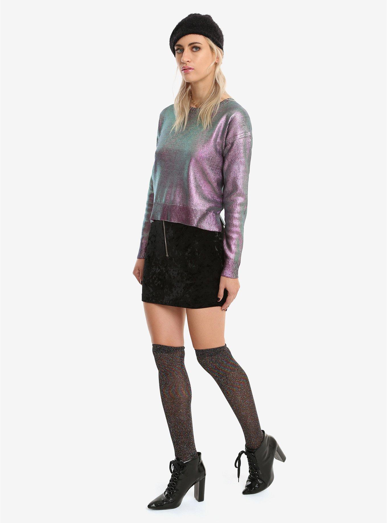 Iridescent Purple Girls Crop Sweater, , alternate