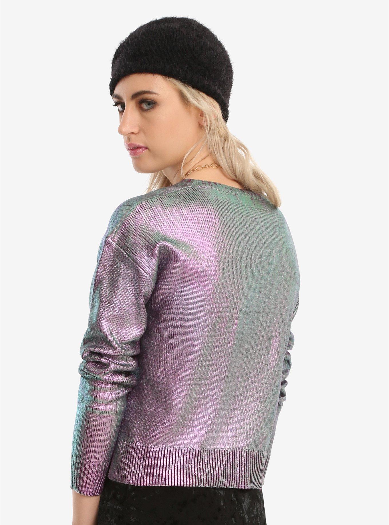 Iridescent Purple Girls Crop Sweater, , alternate