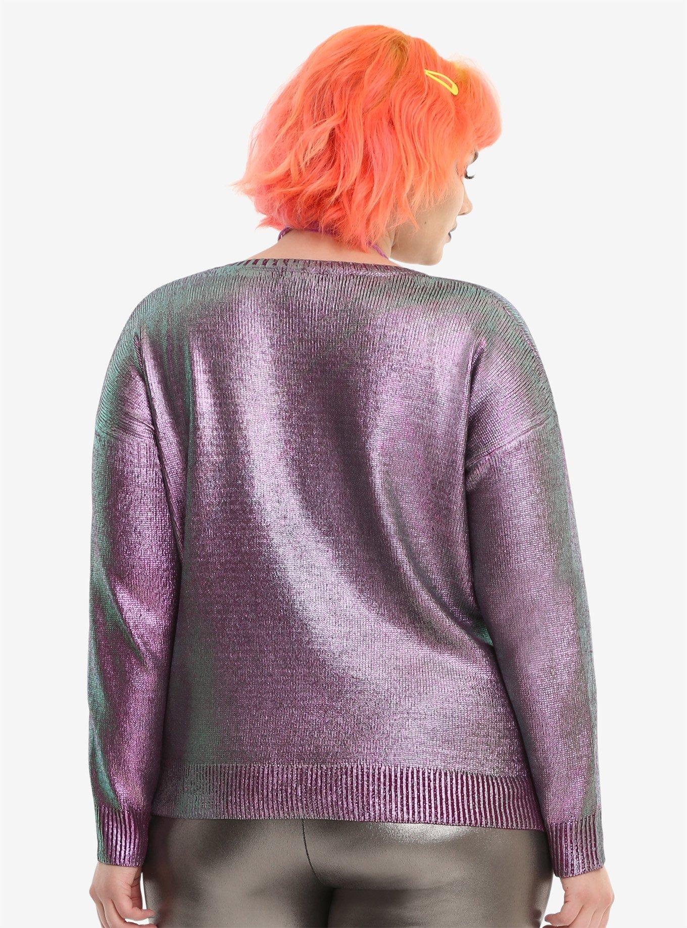 Iridescent Purple Girls Crop Sweater Plus Size, , alternate