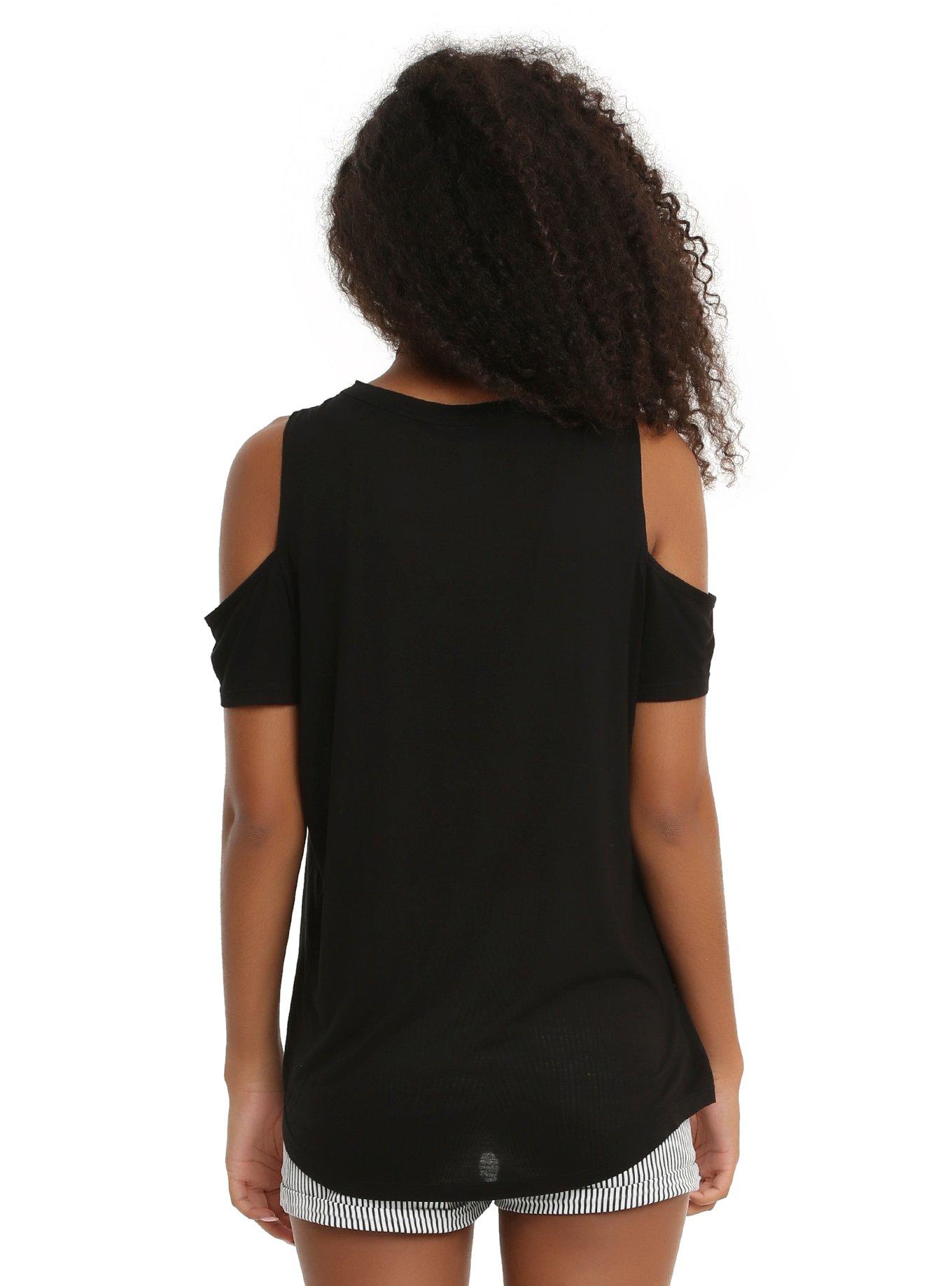 Black Lace-Up Girls Cold Shoulder Top, , alternate