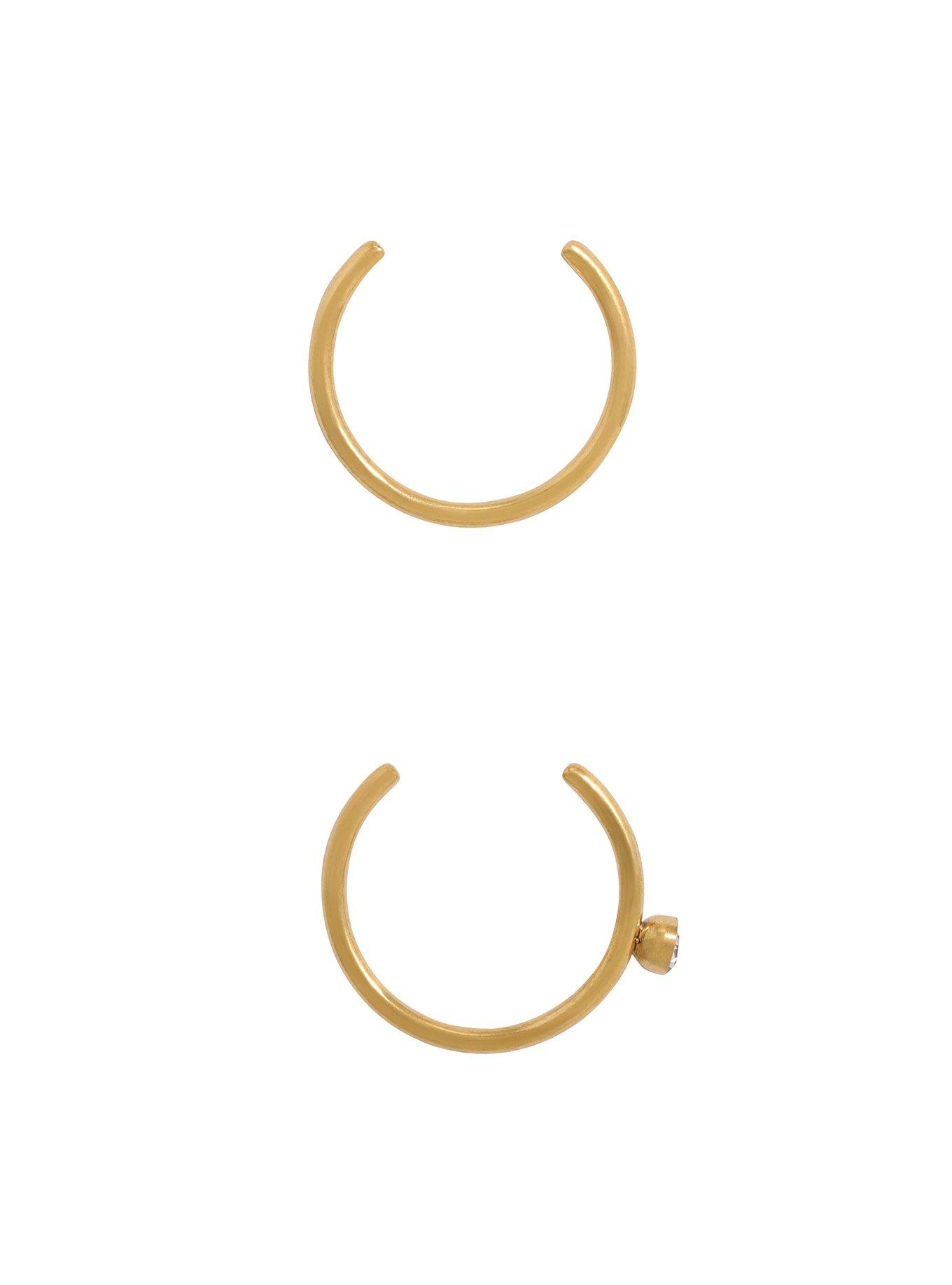 Steel Gold Gem Faux Lip Hoop 2 Pack, , alternate