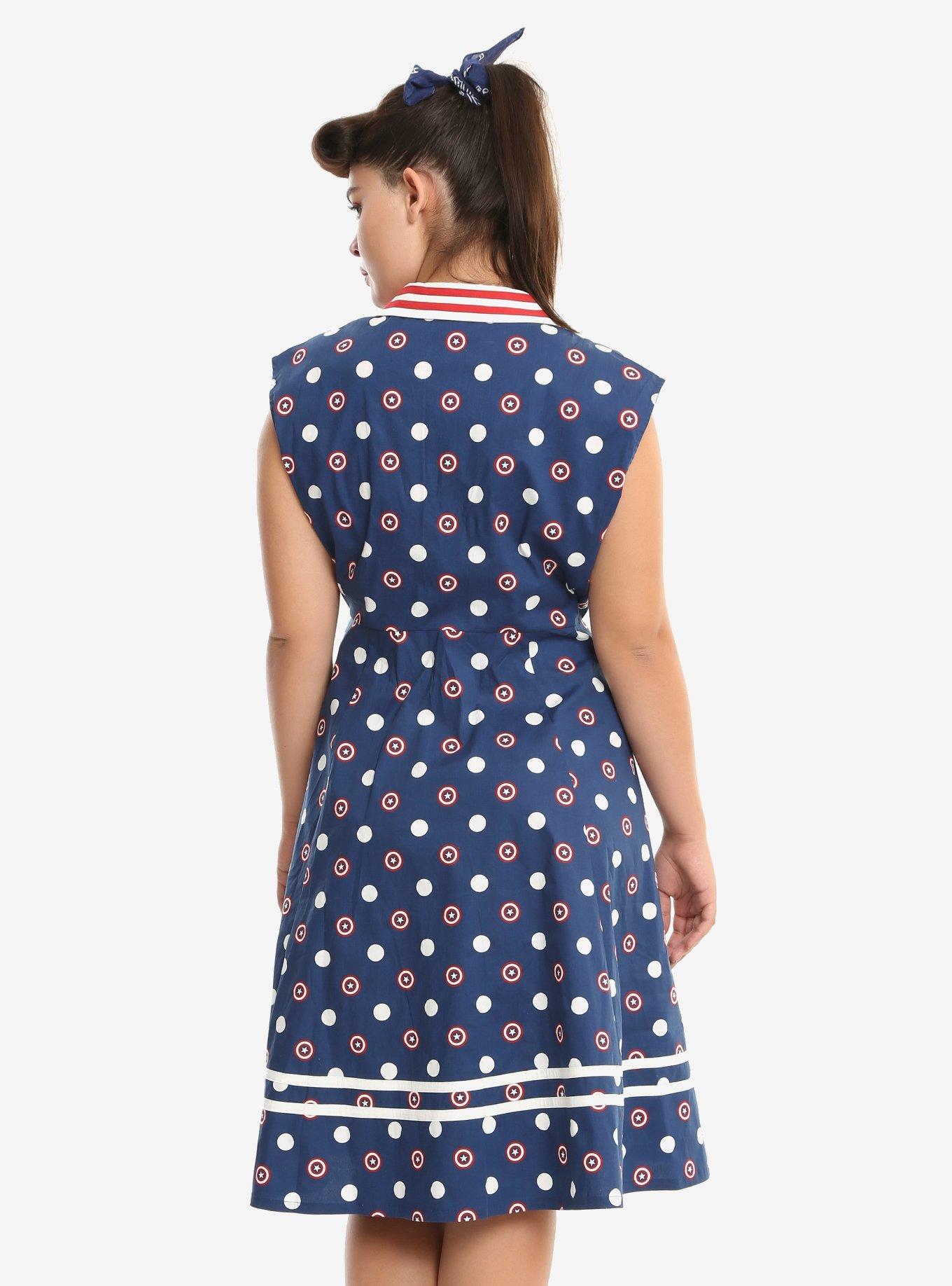 Her Universe Marvel Captain America Retro Button-Front Dress Plus Size, BLUE, alternate