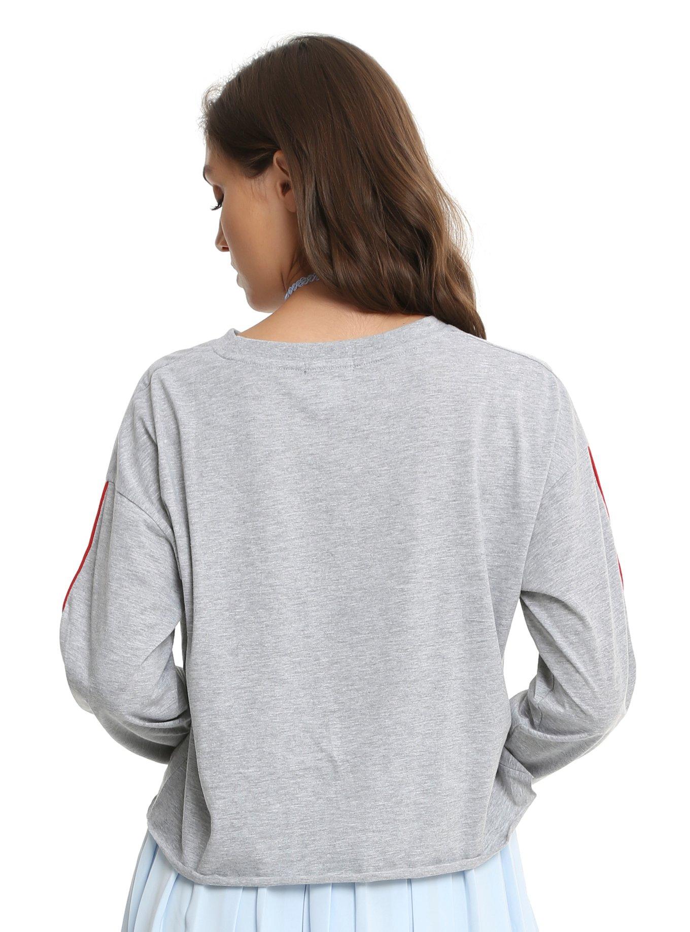 Rainbow Trim Sleeve Heather Grey Girls Top, , alternate