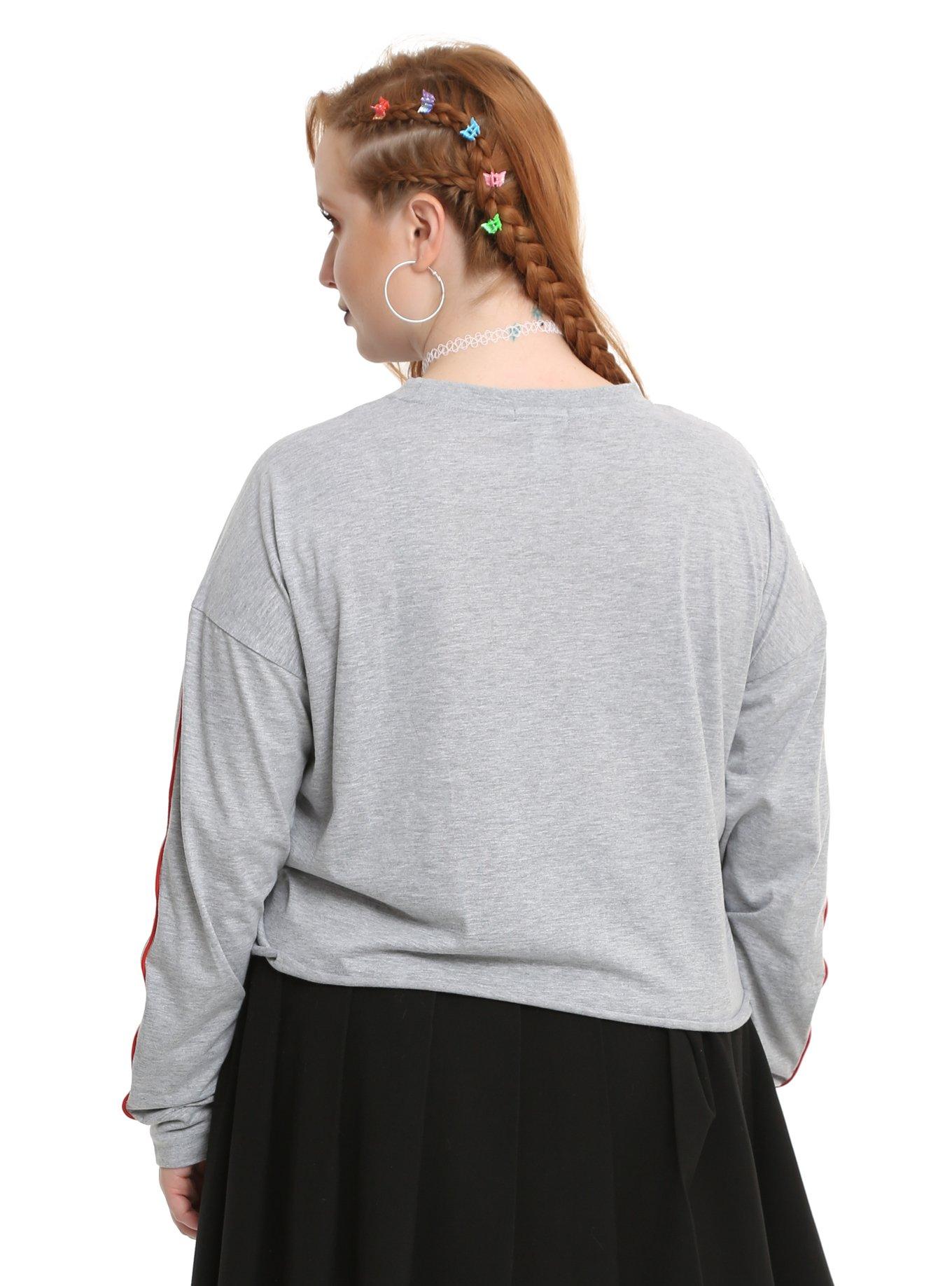 Rainbow Trim Sleeve Heather Grey Girls Top Plus Size, , alternate