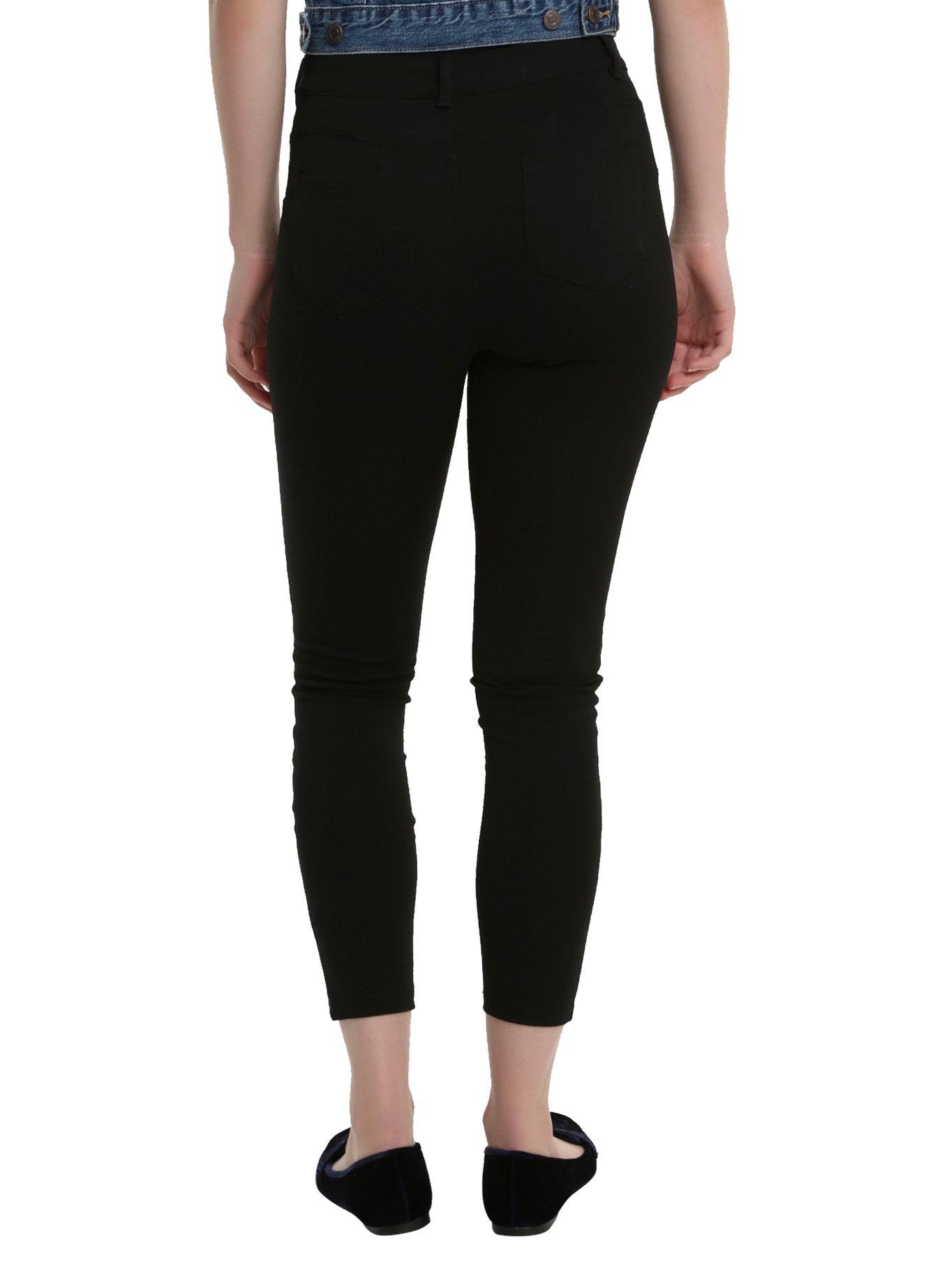 Black Button & Zipper Closure Leggings, , alternate