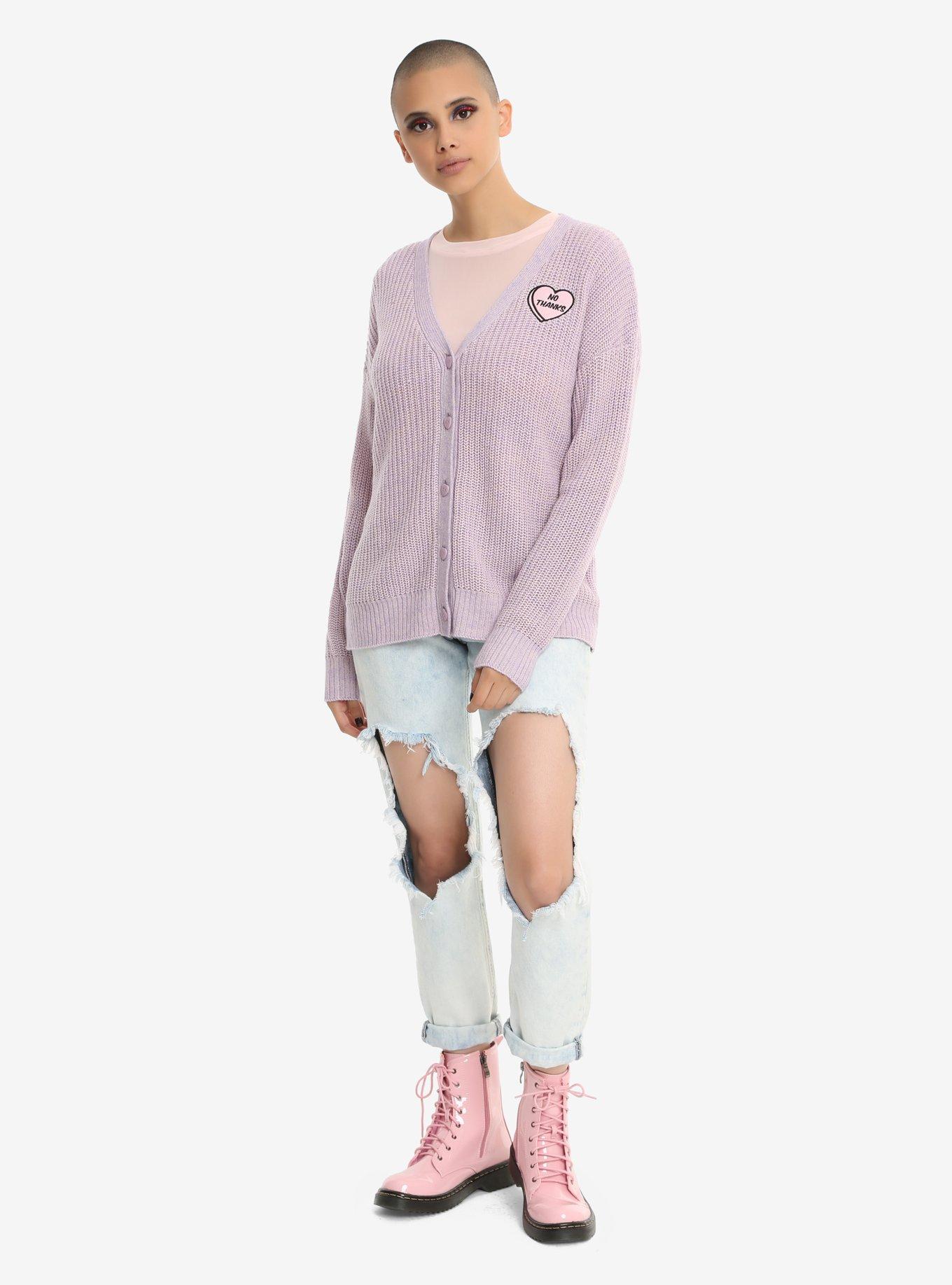 Lavender No Thanks Girls Cardigan, , alternate