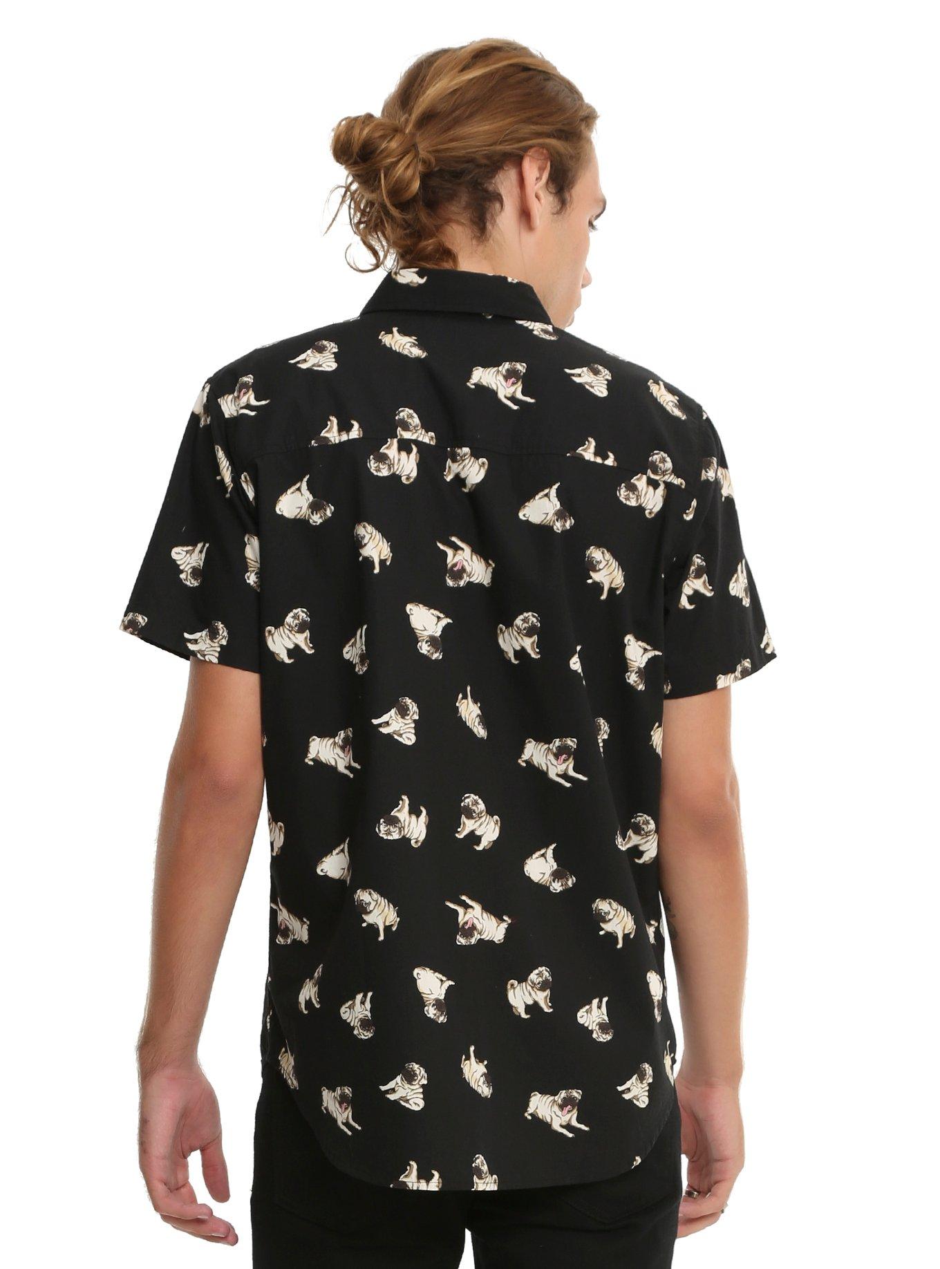 Pug Print Short-Sleeved Woven Button-Up, , alternate