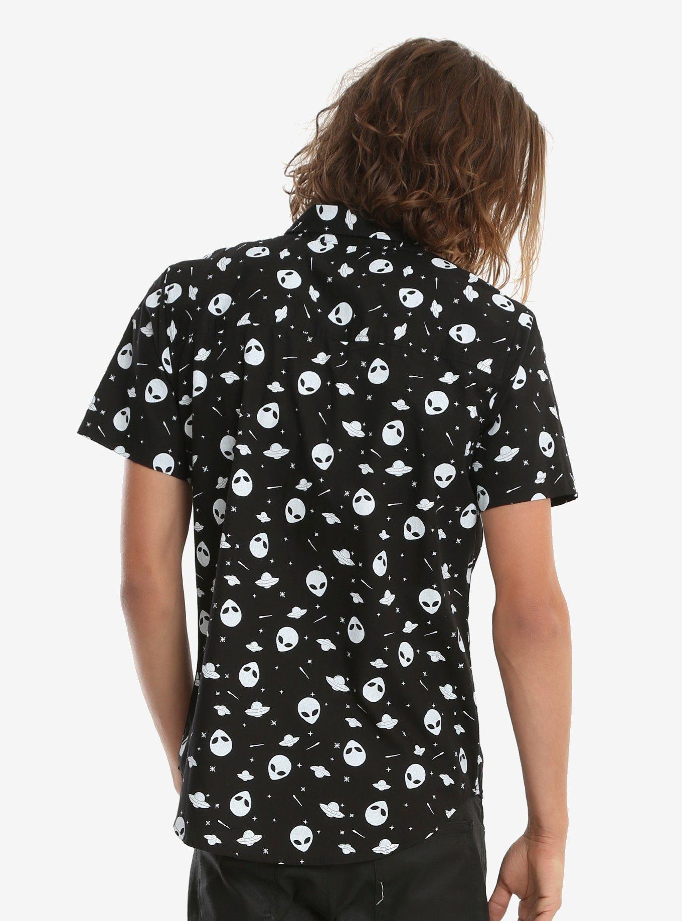 XXX RUDE Black & White Glow-In-The-Dark Alien Short-Sleeved Woven Button-Up, , alternate