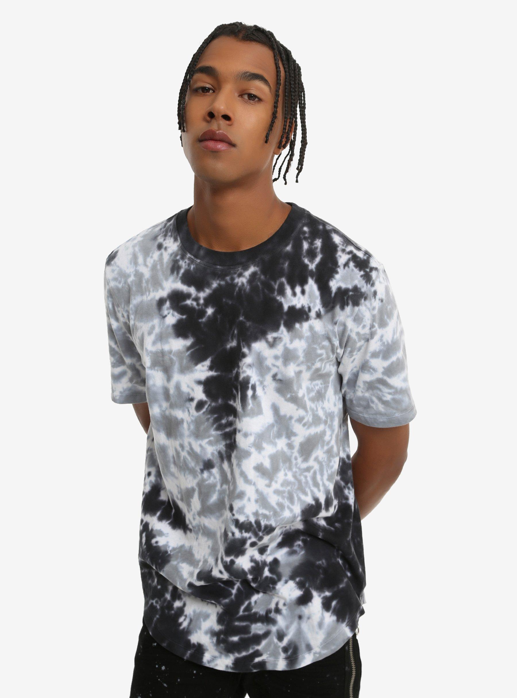 Black & Grey Tie Dye Rounded Hem T-Shirt, , alternate