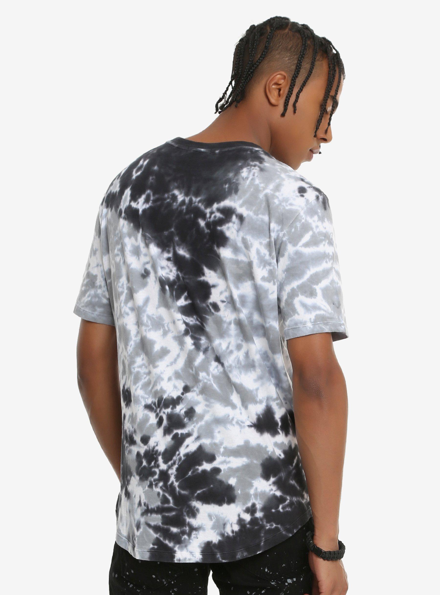 Black & Grey Tie Dye Rounded Hem T-Shirt, , alternate