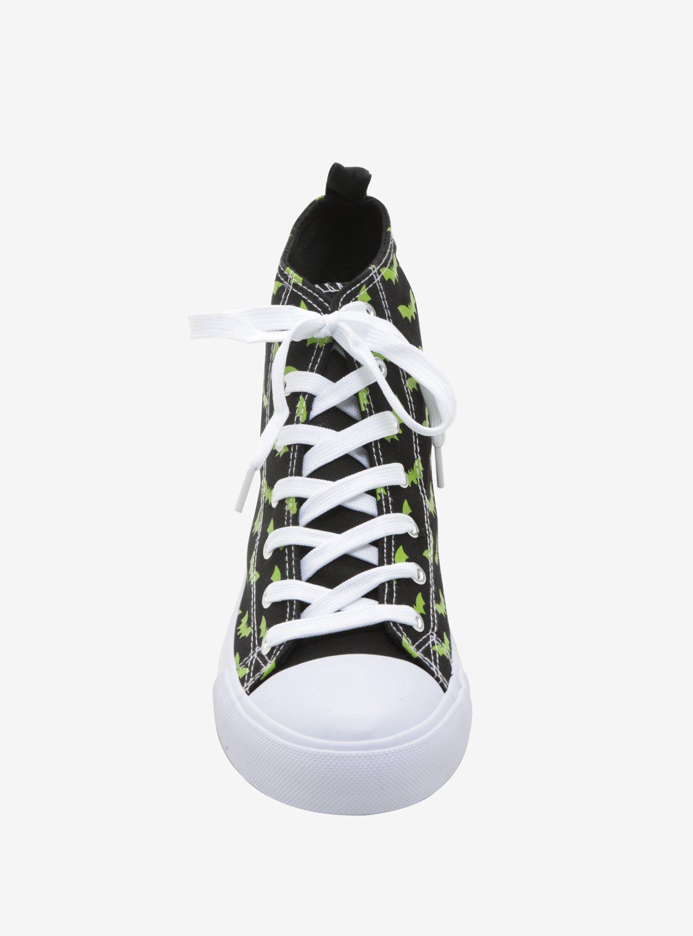 Black & Green Bat Print Hi-Top Sneakers, , alternate