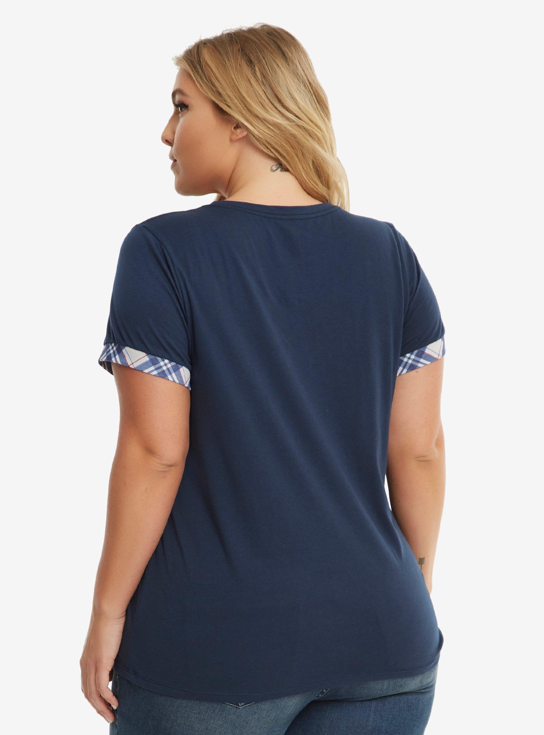 Doctor Who Navy TARDIS Plaid Sleeve T-Shirt Plus Size, , alternate