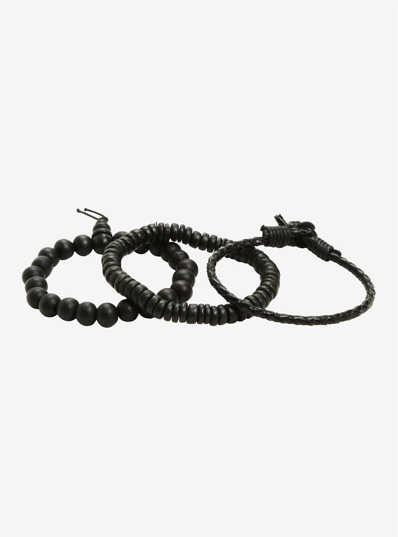 Black Beaded & Cord Guys Bracelet Set, , alternate