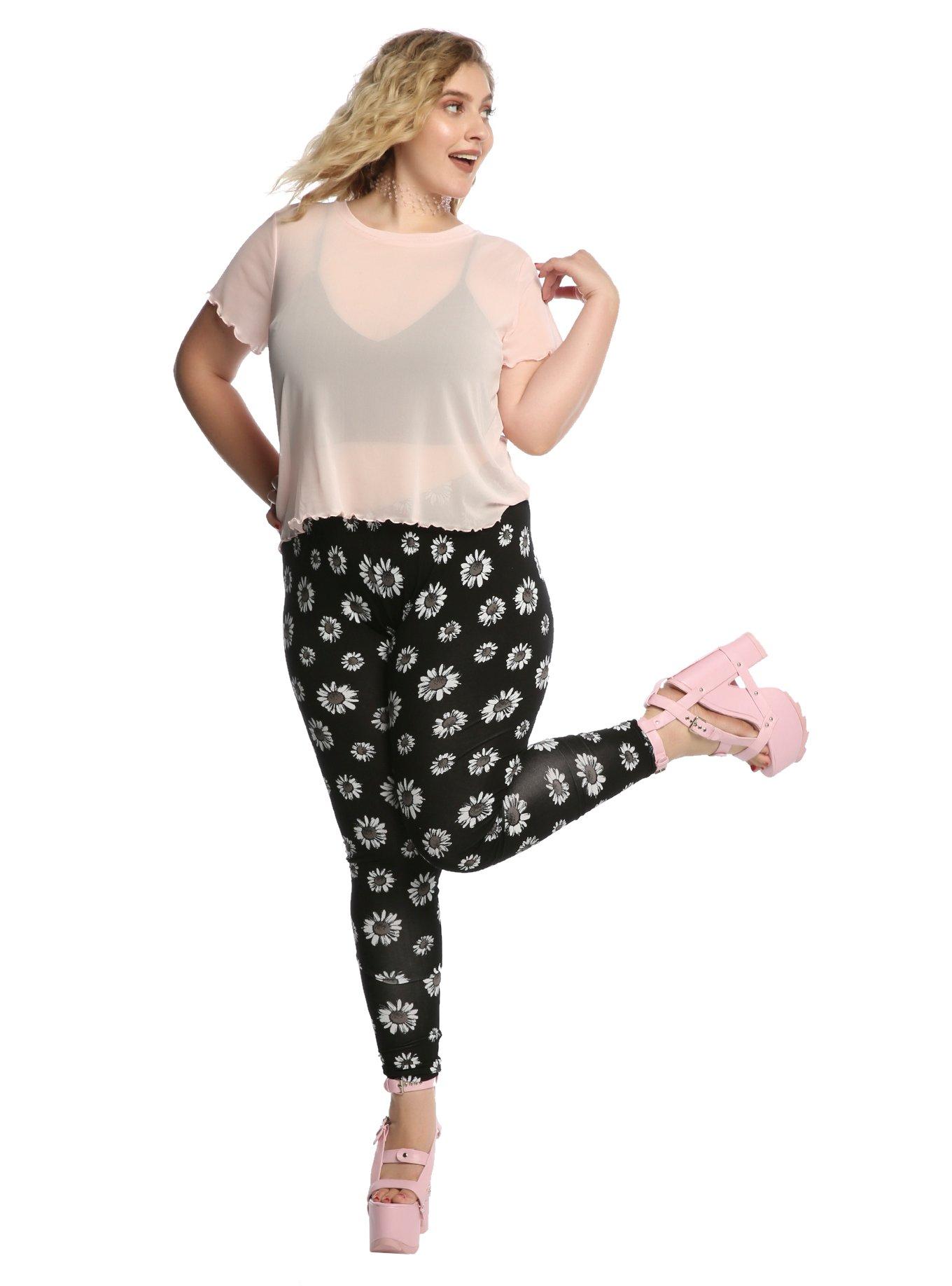 Daisy Print Leggings Plus Size, , alternate