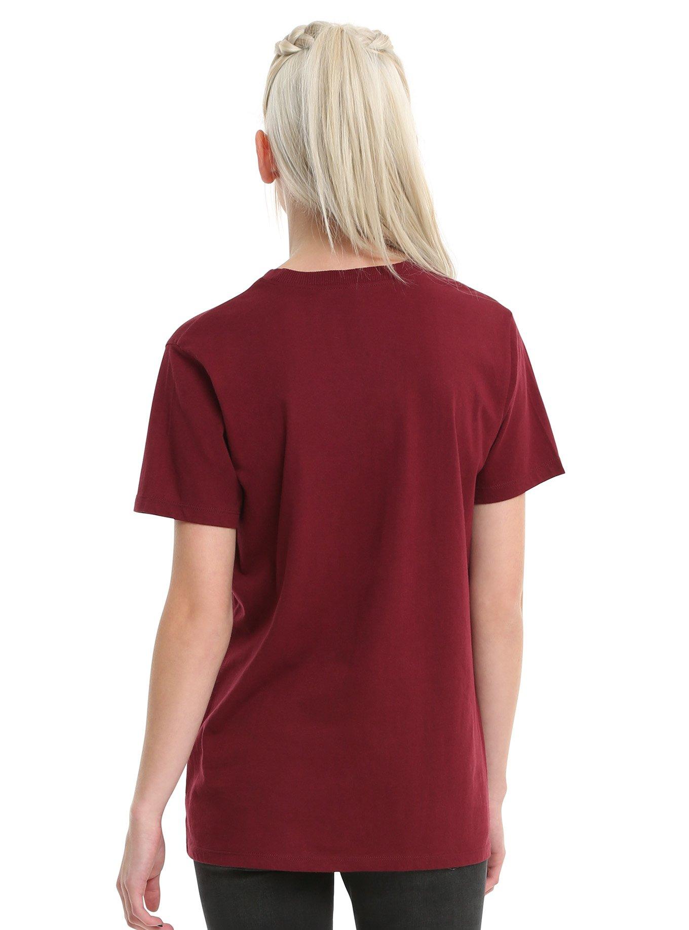 Red V Cutout Choker Destroyed Girls T-Shirt, , alternate