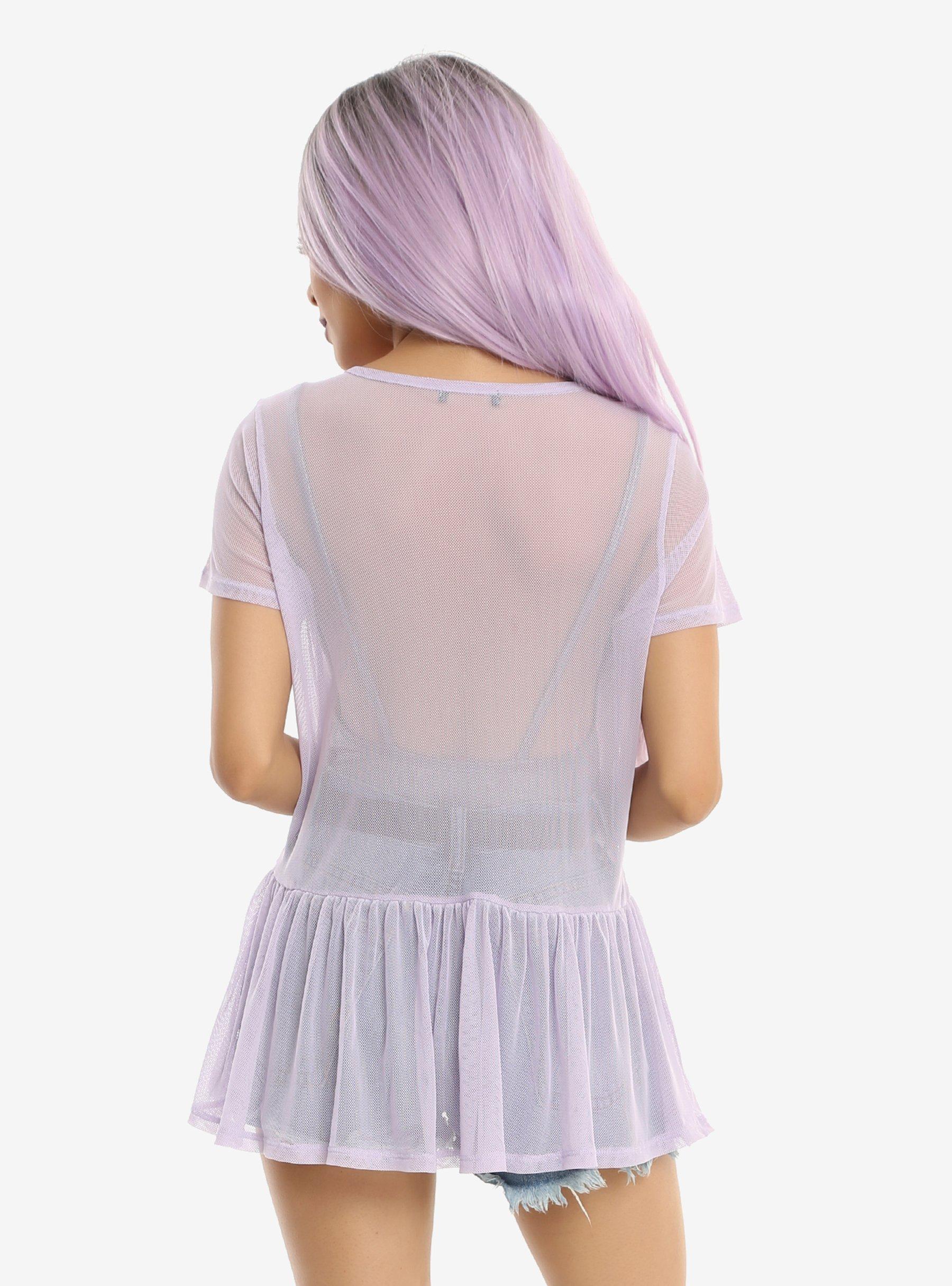 Lavender Mesh Peplum Girls Top, , alternate