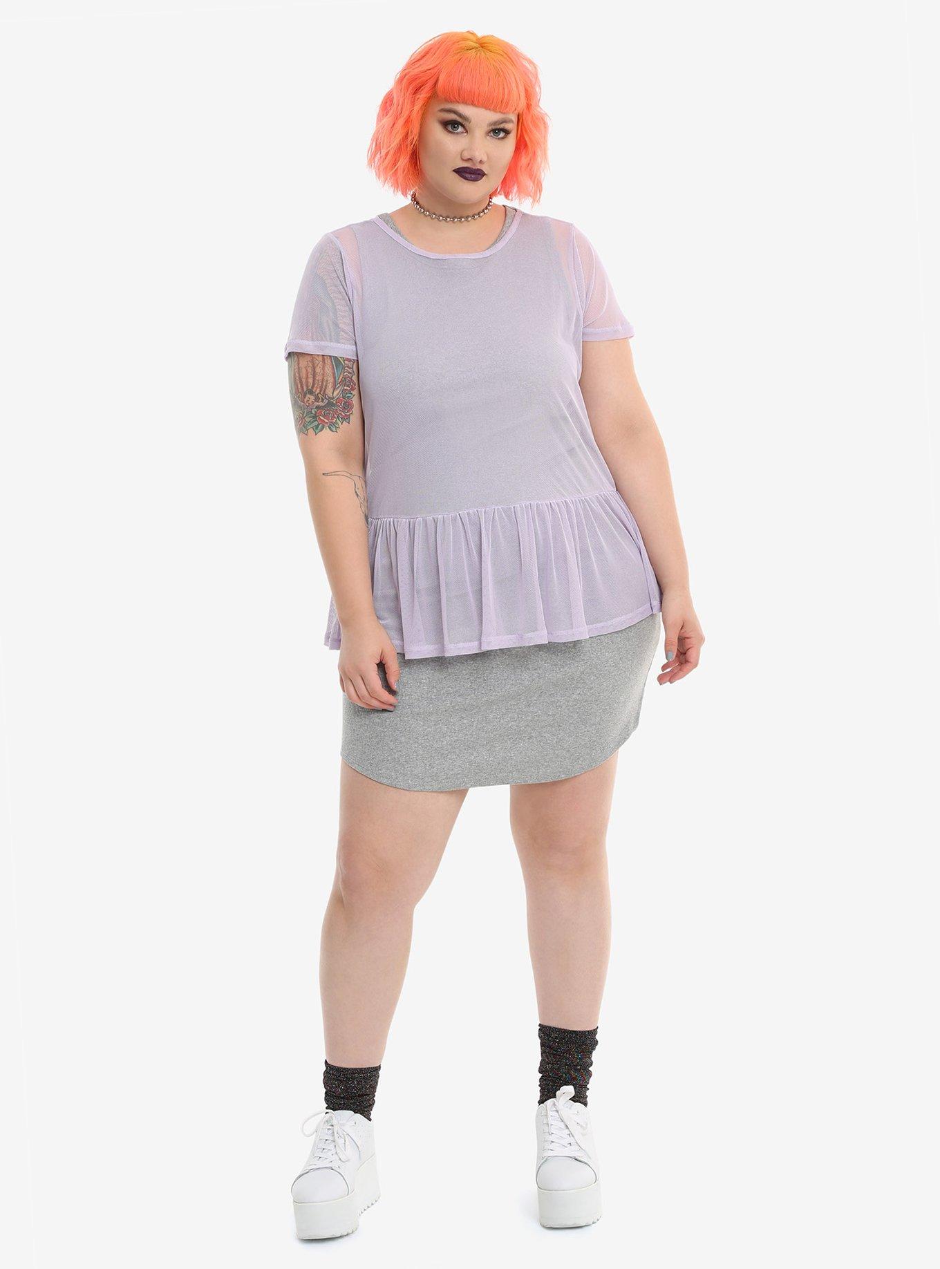 Lavender Mesh Peplum Girls Top Plus Size, , alternate