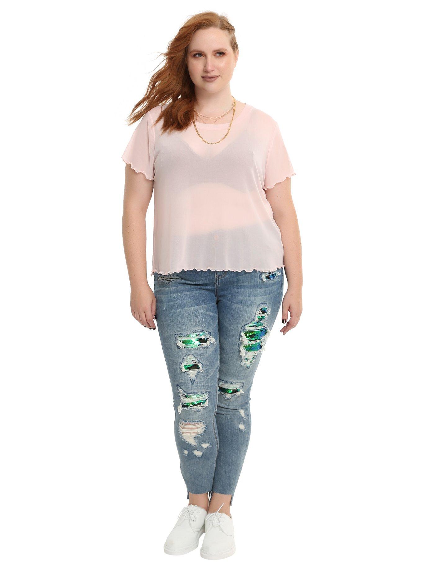 Sequin Destroyed Skinny Jeans Plus Size, , alternate