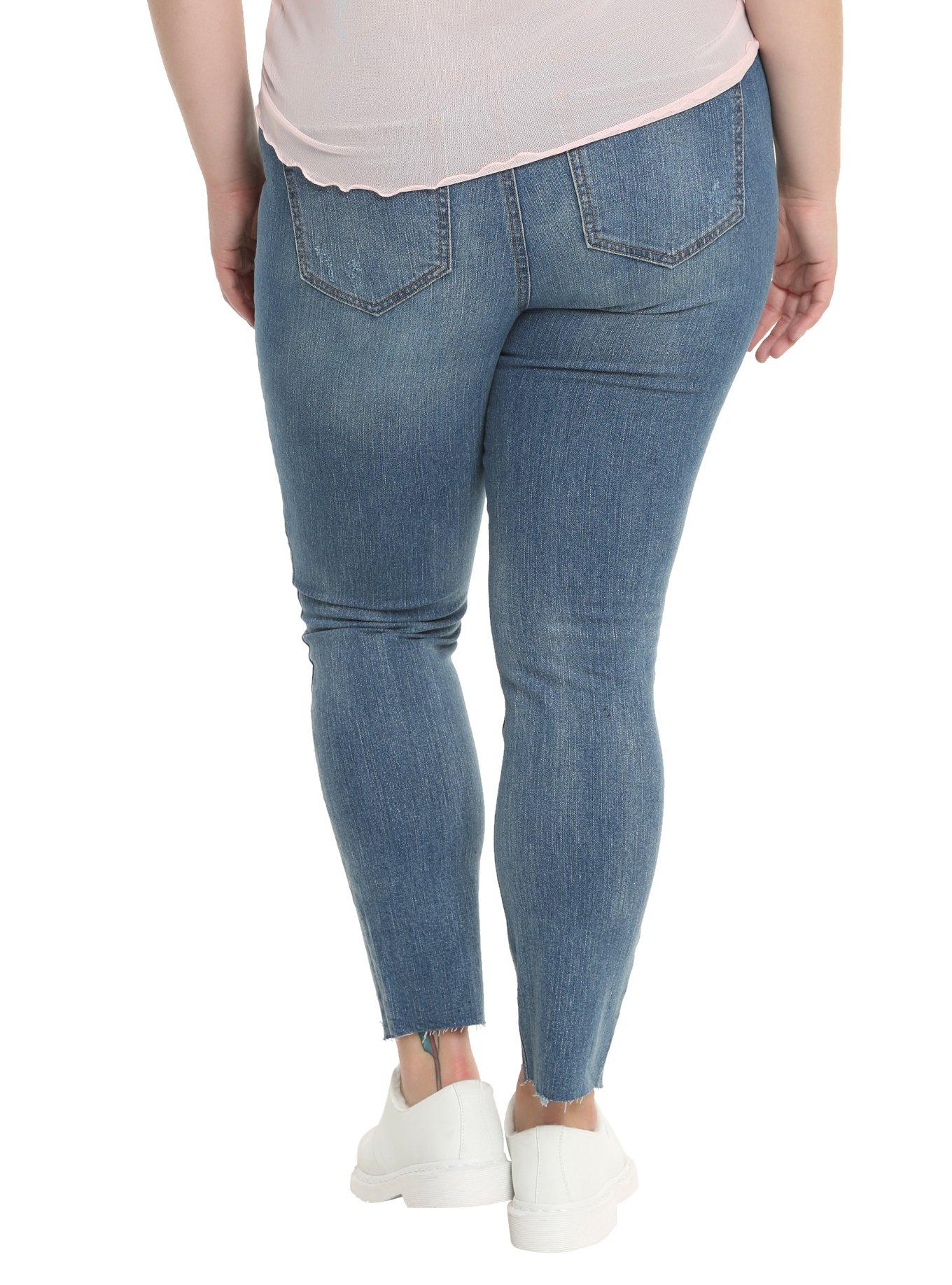 Sequin Destroyed Skinny Jeans Plus Size, , alternate
