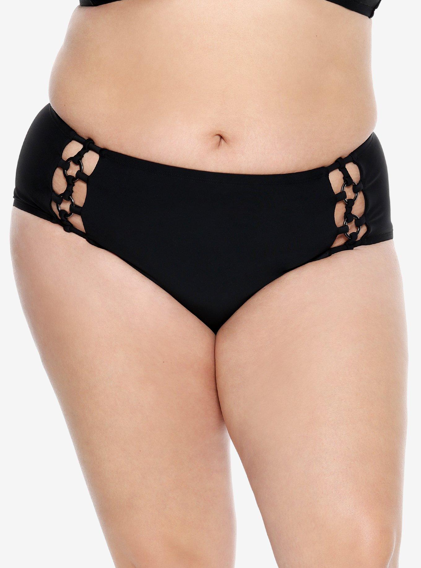 O-Ring Hip Swim Bottoms Plus Size, BLACK, alternate