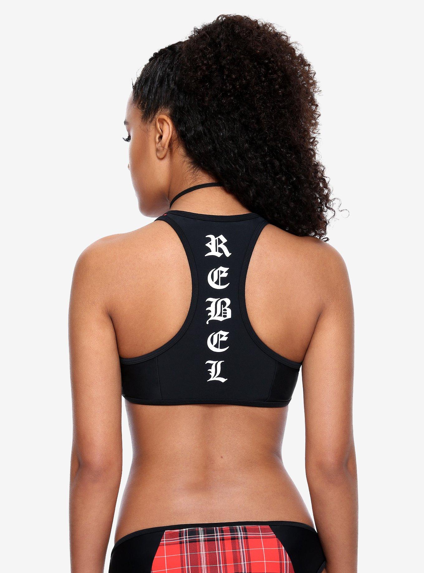 Plaid Zipper Rebel Swim Top, , alternate