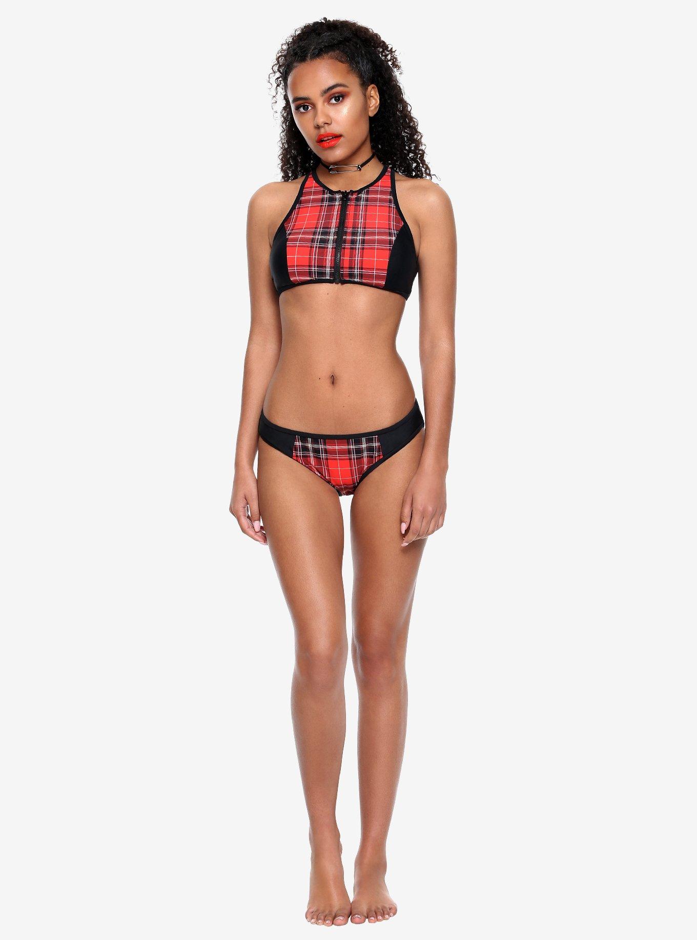 Plaid Zipper Rebel Swim Top, , alternate