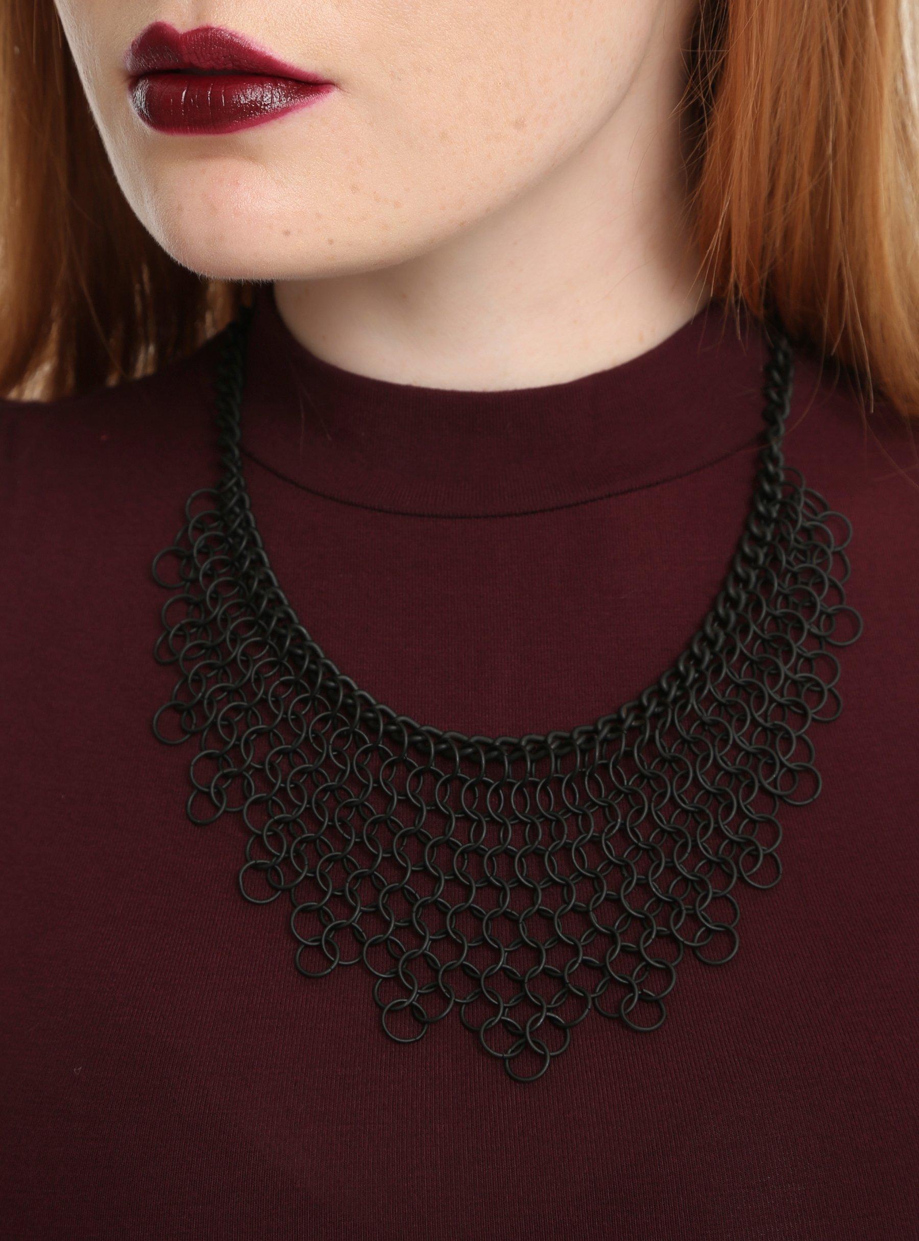Blackheart Matte Black Chainmail Bib Necklace, , alternate
