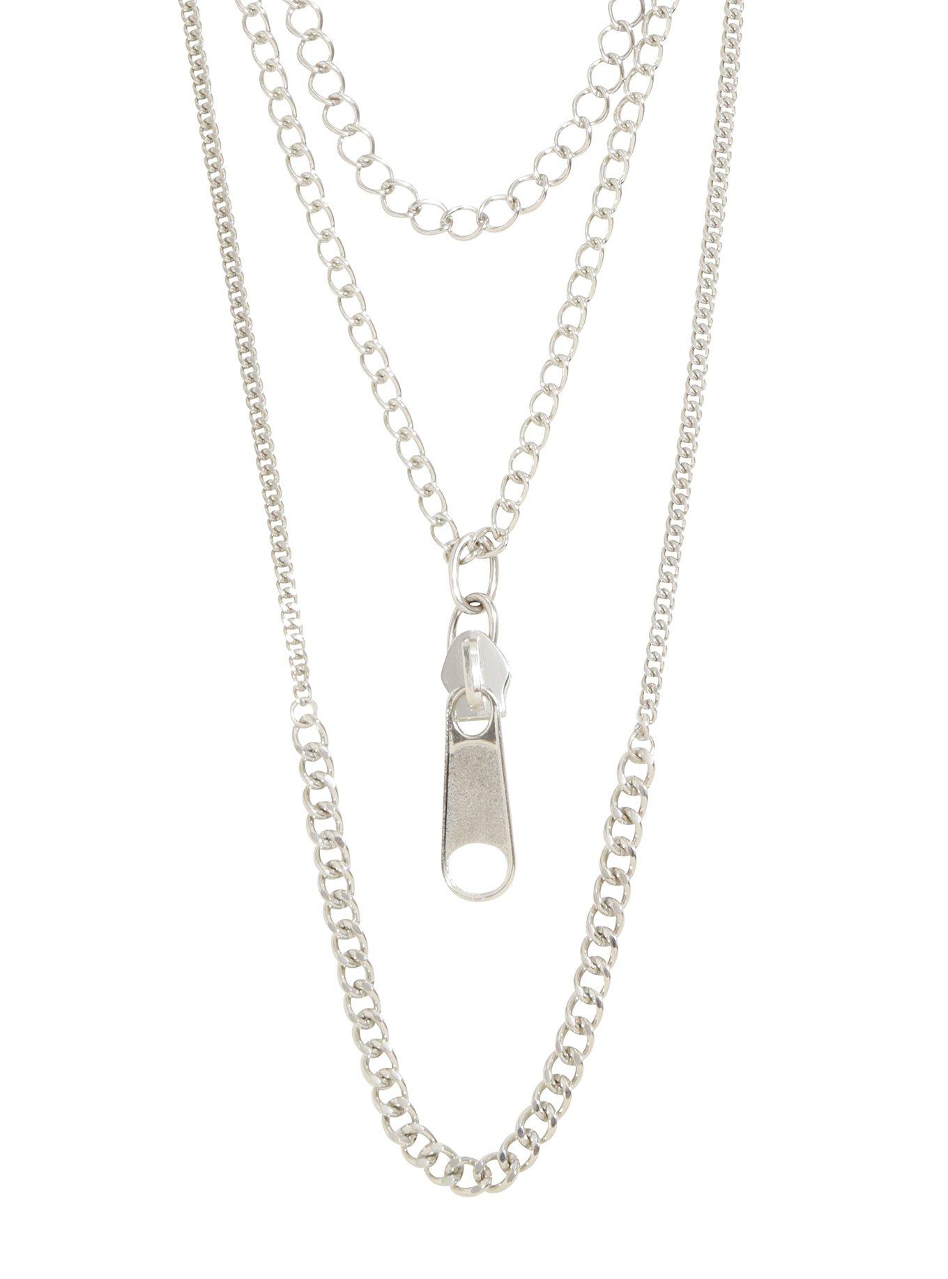 Silver Zipper Layered Necklace, , alternate