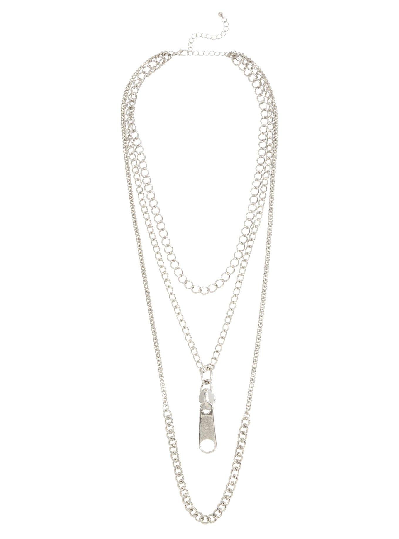 Silver Zipper Layered Necklace, , alternate