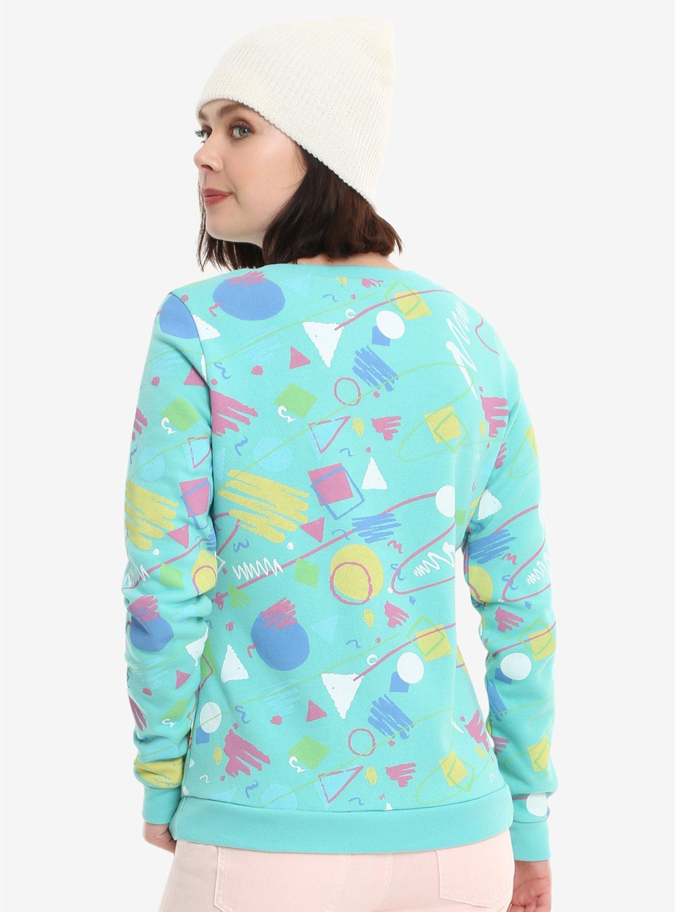 Mint Retro Print Girls Sweatshirt, , alternate