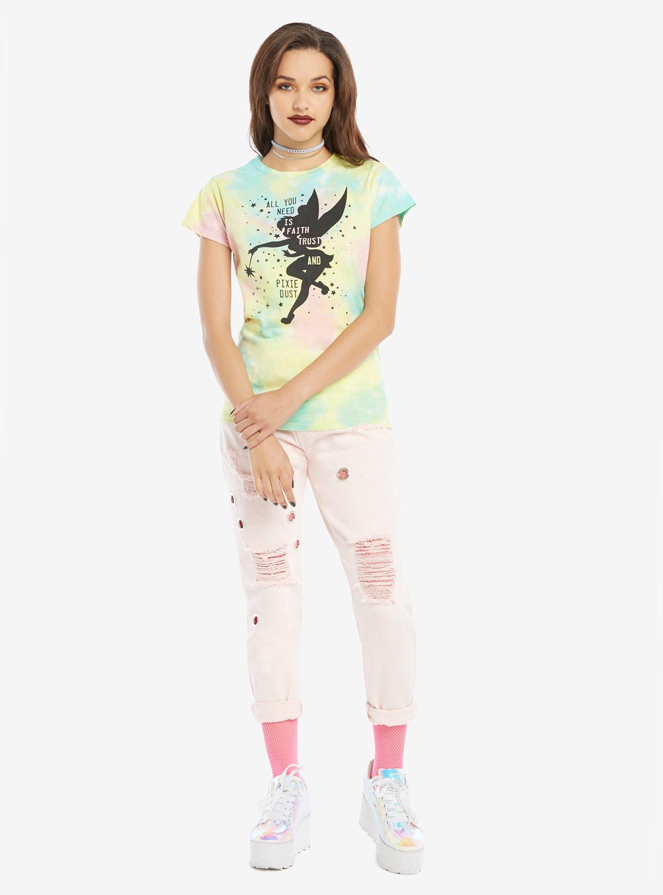 Disney Peter Pan Tinker Bell Faith Trust Pixie Dust Tie Dye Girls T-Shirt, TIE DYE, alternate