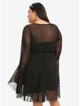 Black Lace-Up Bodice Bell Sleeve Mesh Dress Plus Size, , alternate