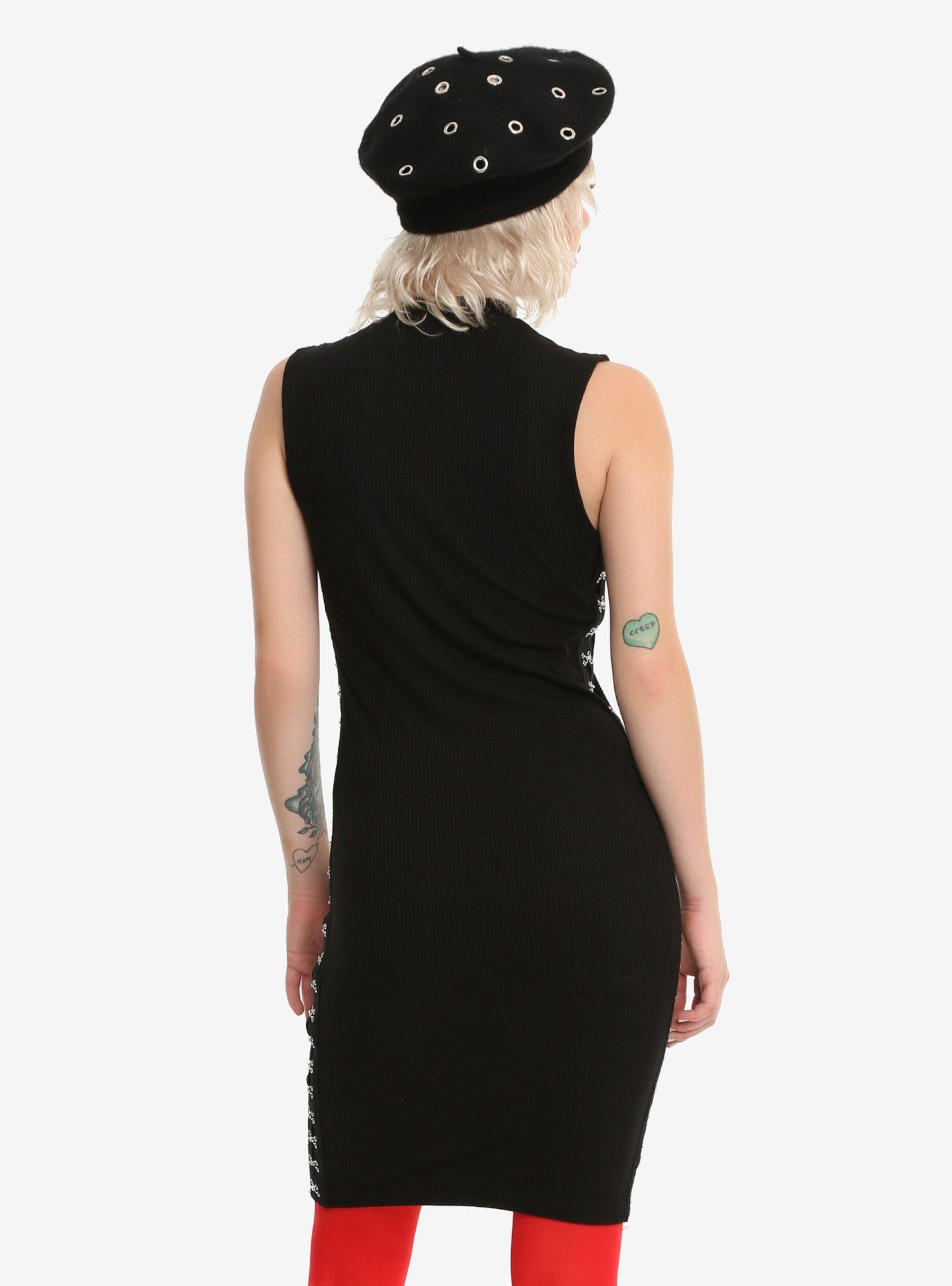 Black Hook & Eye Bodycon Dress, , alternate