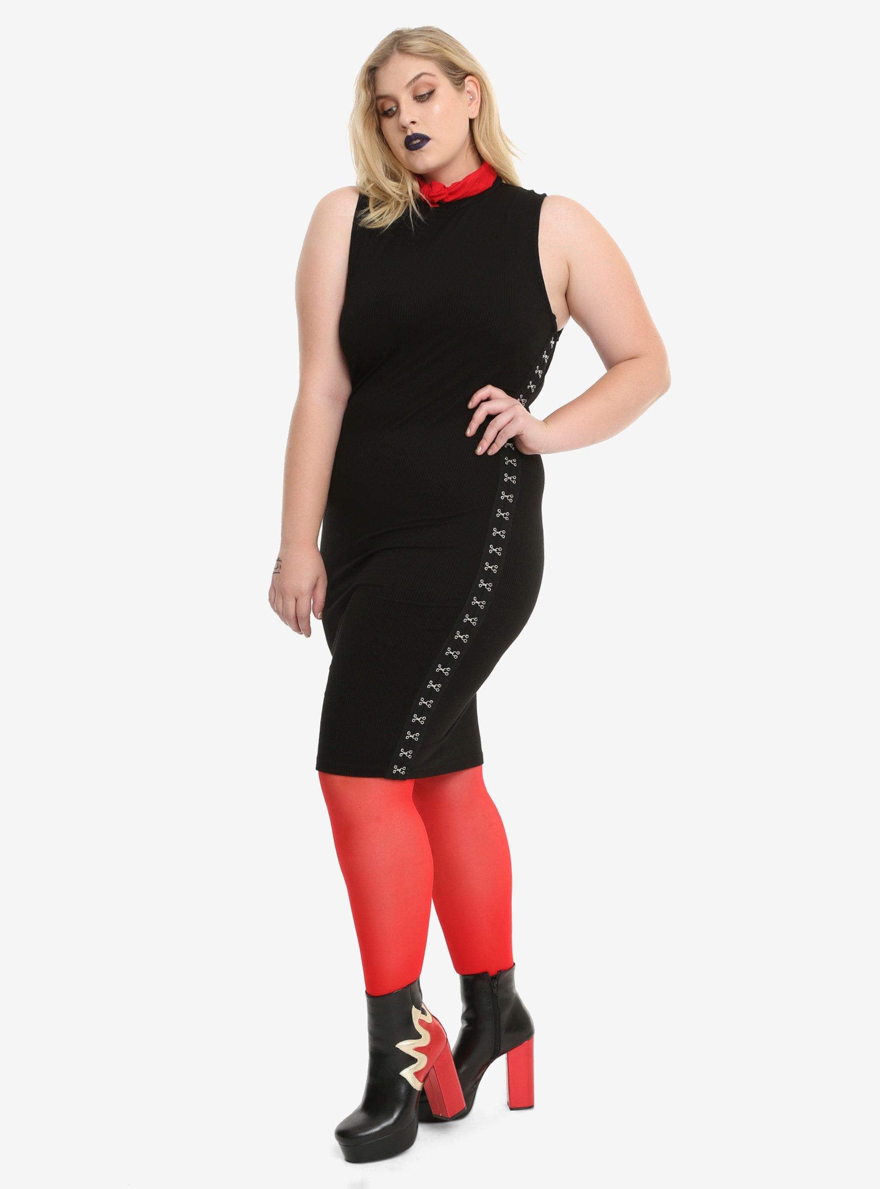 Black Hook & Eye Bodycon Dress Plus Size, , alternate