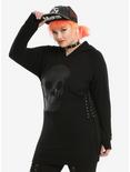 Black Glitter Skull Corset Side Hoodie Dress Plus Size, , alternate