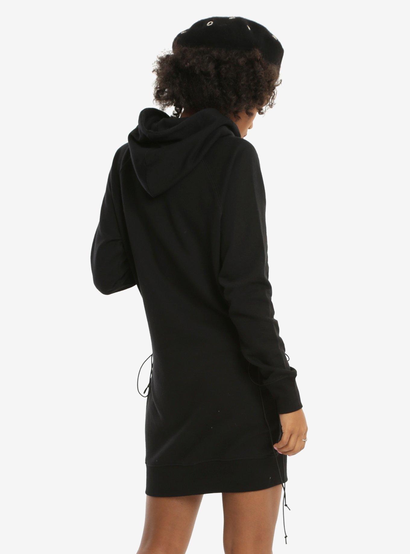 Black Glitter Skull Corset Side Hoodie Dress, , alternate