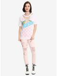 Fresh Rainbow Checkered Print Iridescent Inset Girls T-Shirt, , alternate